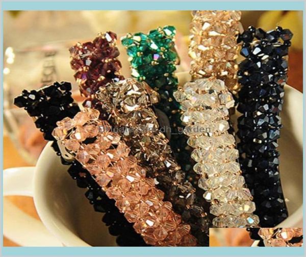 

barrettes crystal four rows spring hairpin super shiny handmade beaded hair clips 6 colors whole women jewelry drop delivery 29672242, Golden;silver
