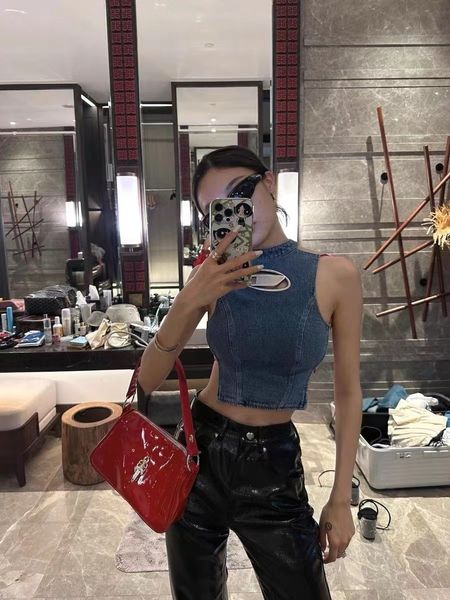 

women's tanks designer tanks vintage denim hollow out hanging neck vest large open back suspender sleeveless top, White