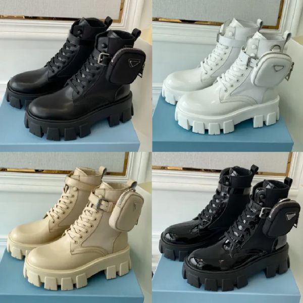 

monolith leather and re-nylon boots 100% real leather with pouch boots women boots strapped pouch combat boots luxury designer ankle combat, Black