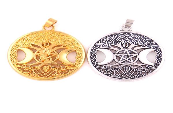 

triple moon goddess wicca pentagram magic amulet pendant women tree moon pendants vintage jewelry1507417, Silver