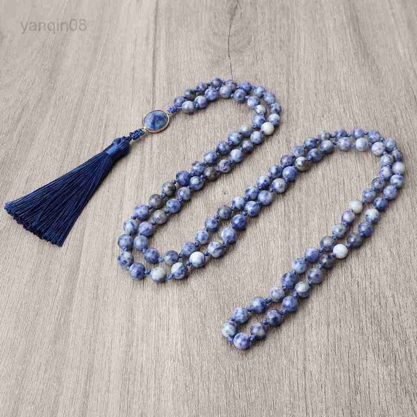 

pendant necklaces buddhist 108 mala beads necklace 8mm blue jade stone handmade knotted meditation yoga blessing rosary necklaces prayer jew, Silver