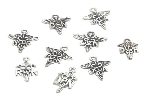

15pcs sign charm rn np bsn ma lvn pa rn lpn da dh charms antique silver charms pendants 11x20mm8584216, Bronze;silver