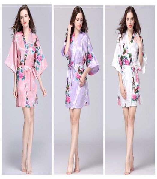 

floral kimono pajams summer girls lady nightdress 12 styles silk sleepwear women night gown vneck pjms2306305, White