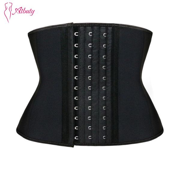 

atbuty waist trainer 9 inches short torso latex waist shaper corset 9 steel boned hooks body shaper y190702018492234, Black;white