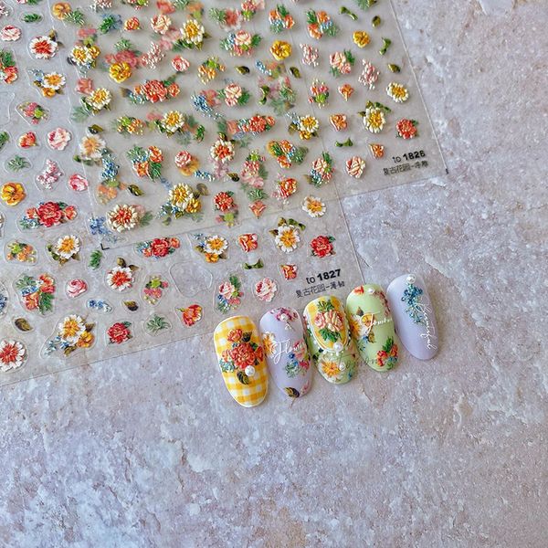 

stickers decals 10pcslot vintage garden flowers nail art sticker irregular color pattern design decoration nails diy foil manicure 230712, Black