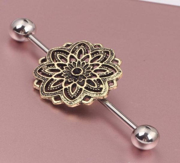 

steel flower industrial barbell piercing earring tragus cartilage rings body jewelry helix earring stud catchers1313257, Silver