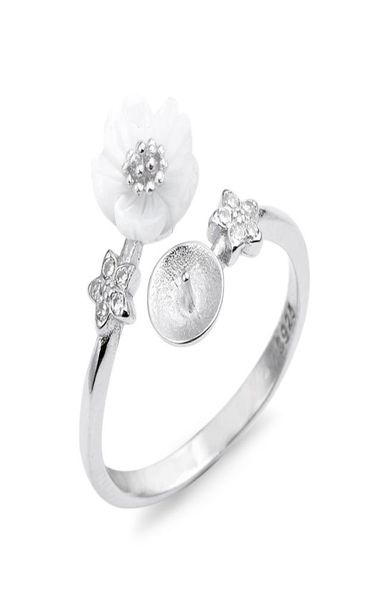 

flower ring settings white shell 925 sterling silver star zircon diy pearl ring mount 5 pieces3316050, Slivery;crystal
