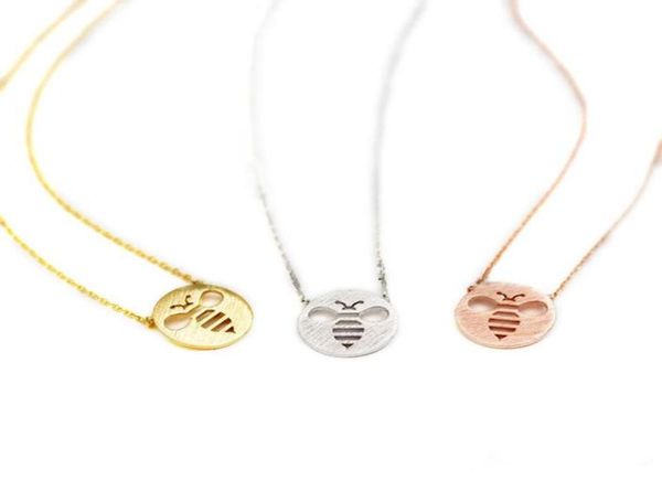 

fashion bee pendant necklace lovely circle hollow out bee shadow charm necklaces for women6646396, Silver