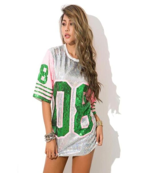 

casual dresses women loose oversized causal 08 letter shift sequin t shirt dress streetwear club costumes cheerleaders hiphop min6473678, Black;gray