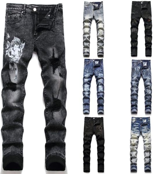 

am jeans designer jeans mens skinny jeans pants long hippop sticker letter embroidery slim denim straight streetwear skinny pants 9744942, Blue