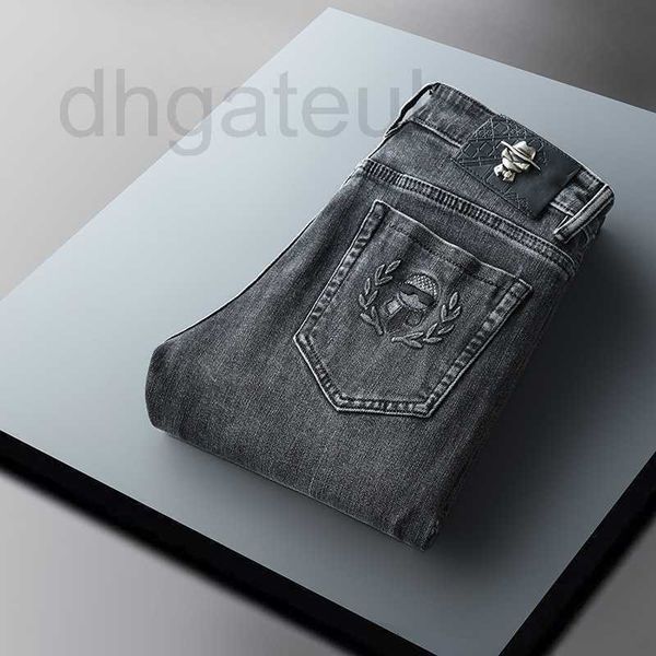 

men's jeans designer brand fashion quality little embossed grey black elastic slim fit pants 9778, Blue