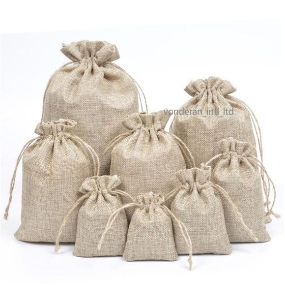 

double layer high quanlity natural linen drawstring bags jewelry pouch jute bags burlap package bags gift hessian wedding favor9982453, Pink;blue