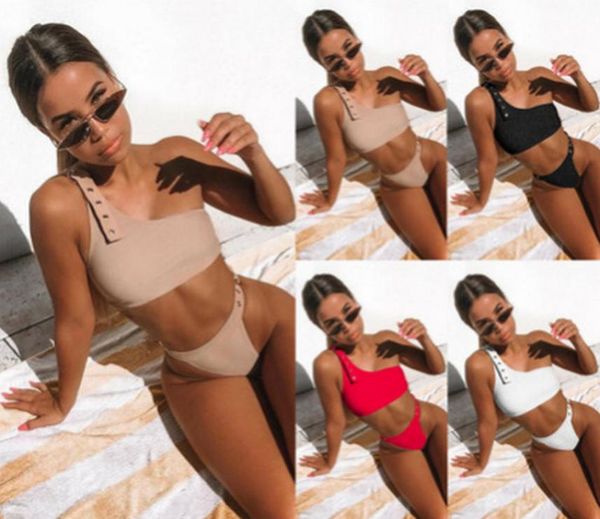 

new arrival one shoulder bikini two pieces swimsuit female padded swimwear women bikini set bathing suit swim biquini7497486