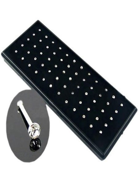 

crystal nose ring set 60pcspack stainless steel jewelry women girl surgical steel nose piercing crystal nose stud body jewelry9947346, Silver