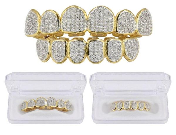 

hip hop classic teeth grills golde color plated cz micro pave exclusive bottom gold grillz set5544313, Black