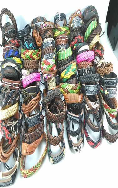 

100 pcs lot mixed styles surfer cuff ethnic tribal retro leather bracelets fashion jewelry6779429, Golden;silver