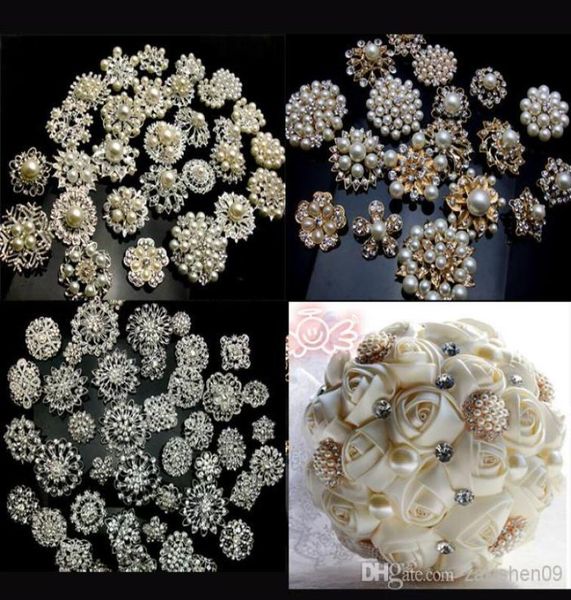 

20p silver gold x mixed bulk wedding bridal decoration silver colour flower crystals brooches brooch bouquet rhinestones 0012658021, Gray