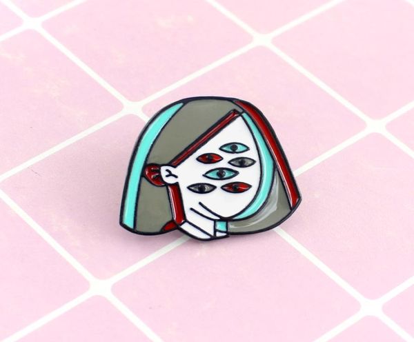 

sixeyed woman scary special enamel cartoon brooch creative lapel denim badge gift homemade short hair pins7697341, Gray
