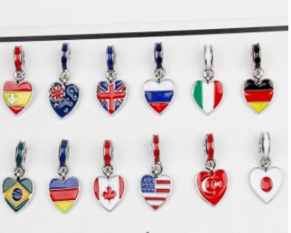 

fits sterling silver bracelet 13 style national flags enamel pendant beads charms for european charm chain fashion diy jewelry2471381, Black