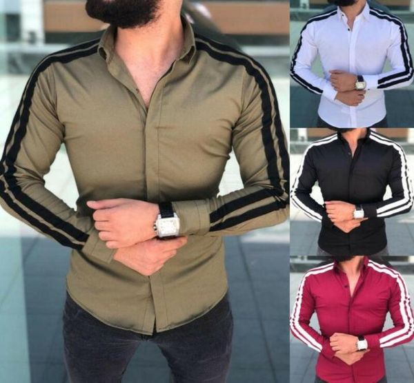 

long sleeve mens shirts button up business work smart formal plain dress casual slim fit men men039s clothing9317985, White;black