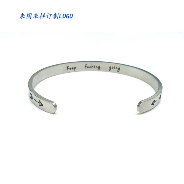 

selling arrow titanium steel c-shaped keep fucking going letter bracelet, Golden;silver
