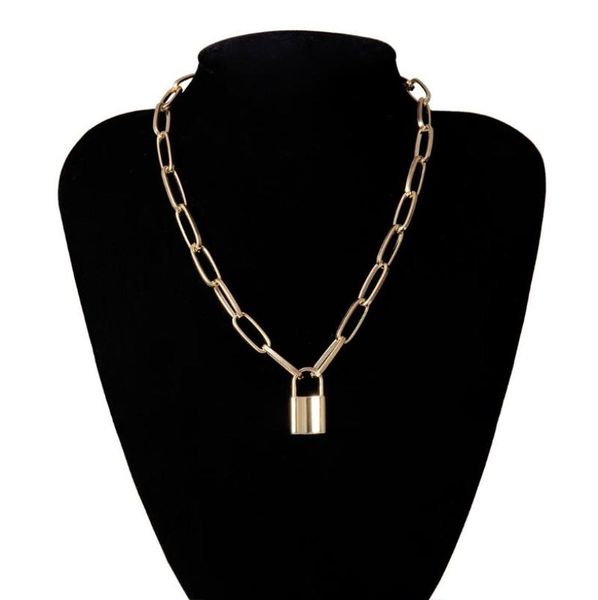 

fashion punk men women lock pendant necklace layered chain on the neck choker party jewelry 2021 selling metal cool necklaces1467524, Silver