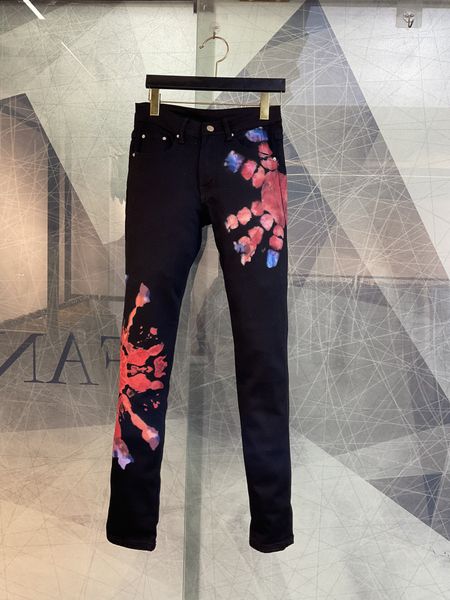 

mens jeans luxury designer denim jeans doodle printing destroy holes jean skinny pants man motorcycle riding slim denim pants hip hop street, Blue