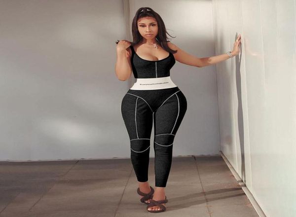 

women letter print long jumpsuits sportwear skinny fitness sleeveless striped backless streetwear active wear outfits3779455, Black;white