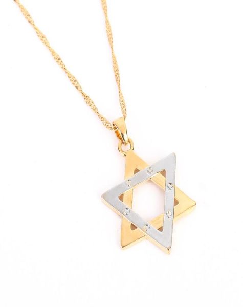 

jewish jewelry magen star of david pendant necklace women men chain two tone gold color brass israel necklace7776137, Silver