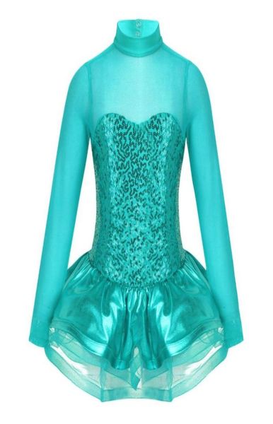 

kids girls shiny sequins tulle splice keyhole back figure ice skating roller skating ballerina ballet dance leotard tutu dress5011032, Black;red