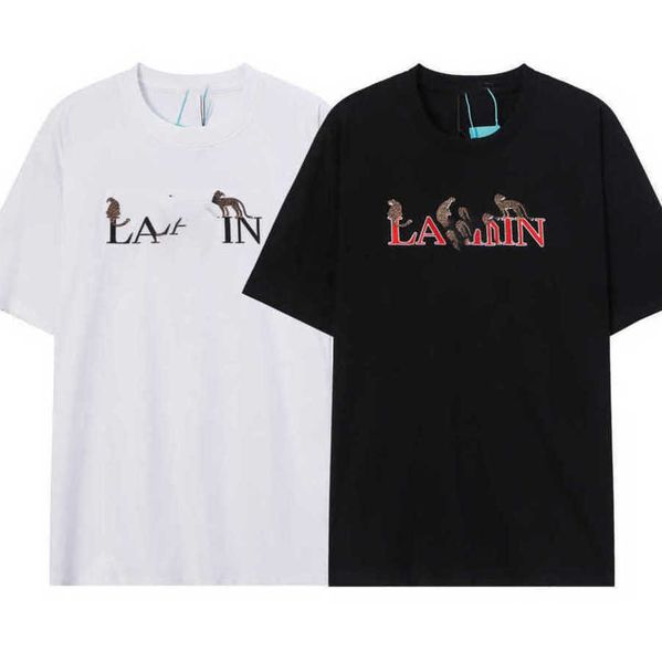 

2023 designer lanvins t shirt branded high street loose short sleeve couple tshirts for men and women couple cotton base tee white 2023 hood, White;black