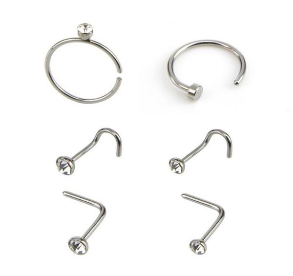 

mixed 6pcsset 316l stainless steel nose eyebrow studs lip nailing ring geometric c 7 shape rhinestone piercing jewellery6966909, Silver