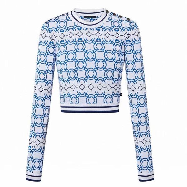 

women designer sweater fashion knit rround neck womens letter flower full print long sleeve clothes pullover size blue top, White;black