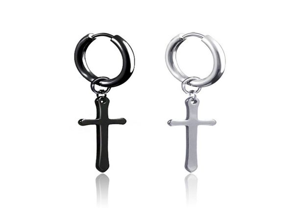 

cross earrings silver black stainless steel jesus crosses hoop earrings clip on ear cuff dangle for women man hip hop fashion jewe3237457