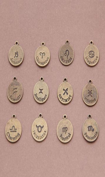 

120 pcs ronze round charm pendant zodiactwelve constellations charm pendantdoublesided diy findings 2438770, Bronze;silver