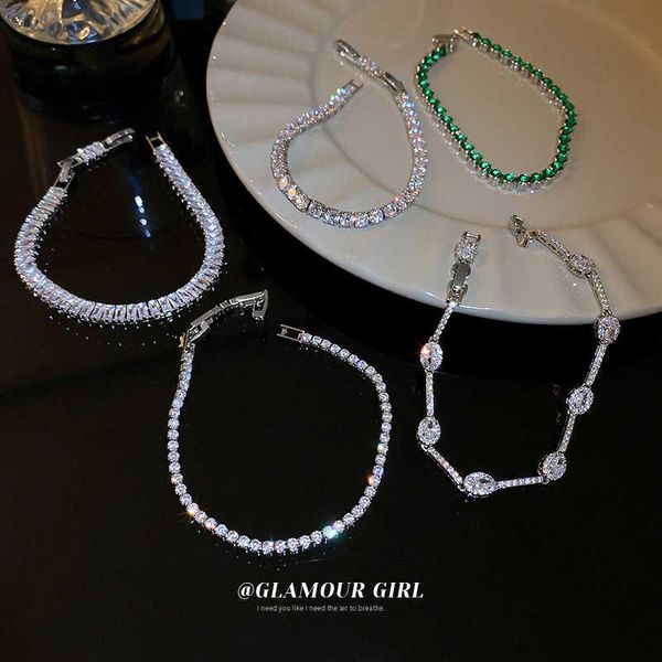 

zircon square bracelet south korea high-end simple fashion net red personalized bracelet a sense minority design hundreds of hand decoration, Golden;silver