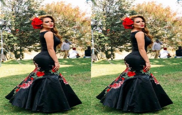 

2023 vintage floral flowers applique prom dresses mermaid style cap sleeve bateau zipper back homecoming graduation dress evening 9544639, Black;red