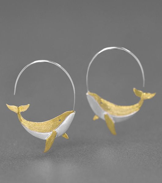 

inature 925 sterling silver fashion personality whale hoop earrings for women jewelry 2208164635392, Golden