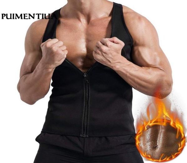 

puimentiua 2019 men039s workout trainer vest sweat sauna waist trainer body shaper slim fit male athletic shirt4217100, White;black