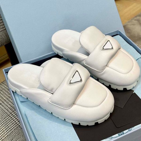 

designer slippers luxury flat women's sandals black white bread slippers womens ladies inverted triangle brand rubber outdoor beach tra