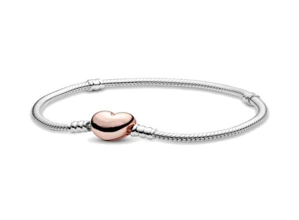 

women jewelry fit p charms bead 925 silver love bracelet rose gold heart clasp slide bracelets beads jewellery chain charm beaded1870872, Golden;silver