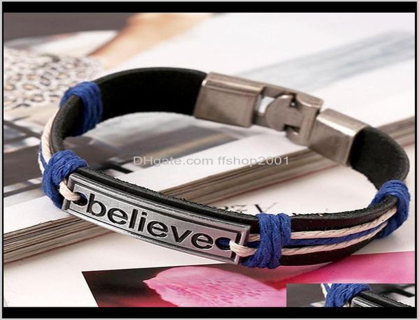 

charm bracelet believe tag leather inspirational bangle cuff women mens bracelets wristband fashion jewelry will and sandy cpzn gx8955362, Golden;silver