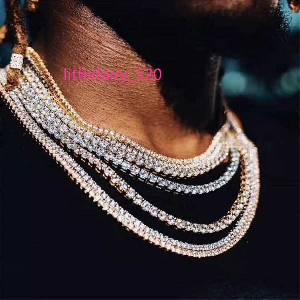 

classic mens hiphop iced out chains jewelry diamond one row tennis chain hip hop jewelry necklace 3mm 4mm silver rose gold crystal chain nec