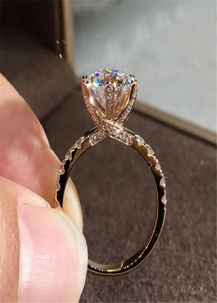 

18k rose gold jewelry white nturl zircon ring for women round shpe nillos de bizuteri gemstone 18 k rose gold dimond rings1759977, Silver