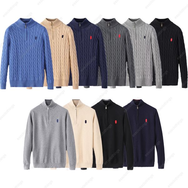 

mens sweater designer polo half zipper ralphs hoodie long sleeve knitted horse twist high collar fashion men woman laurens embroidery top, White;black