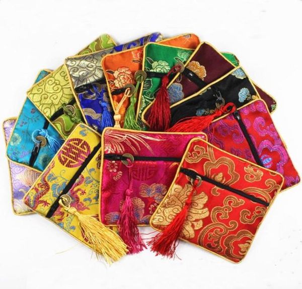 

jewelry pouches real silk silks and satins small packing bag buddha beads tassel brocade bags 100pcslot2053219, Pink;blue