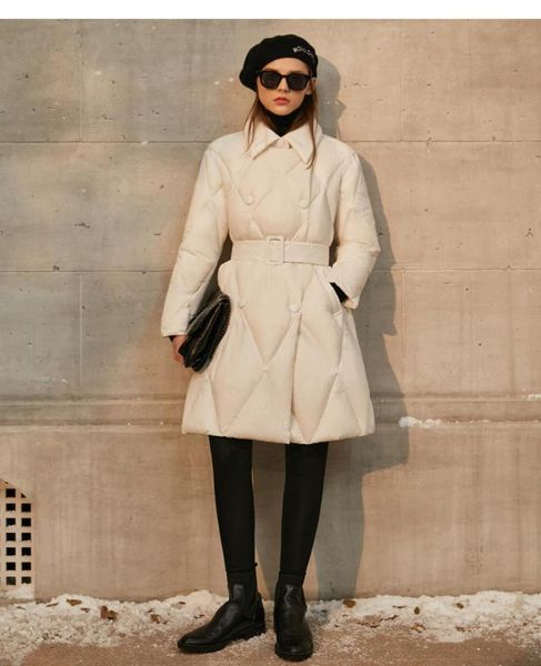 

2021 lingge waist length women039s winter coat thick down cotton pocket jacket outdoor parka fashion belt highquality wholesal9781088, Black