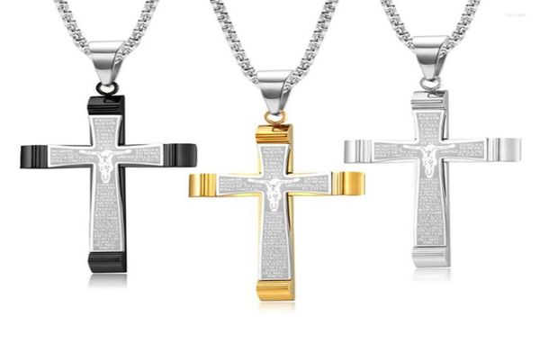

pendant necklaces 316l stainless steel inri jesus cross necklace for male christian bible verse collar hombre whole8995828, Silver