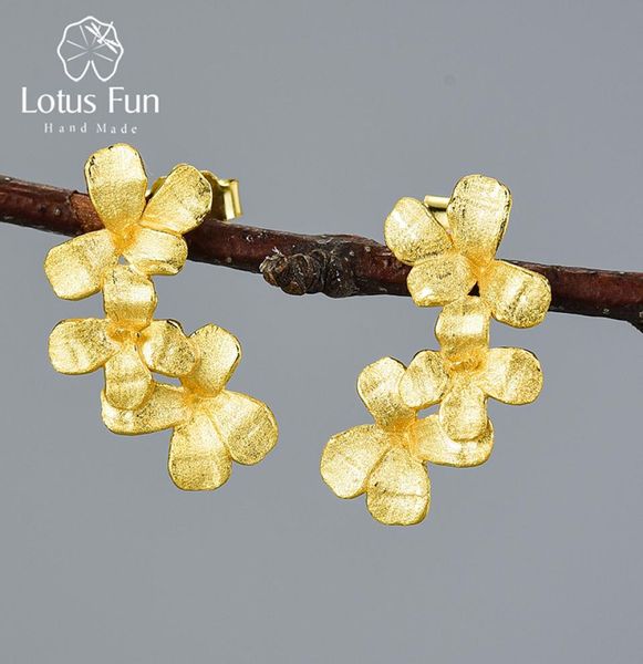 

lotus fun flower in my garden stud earrings arrival real 925 sterling silver handmade fine jewelry earrings for women 2011134280896, Golden;silver