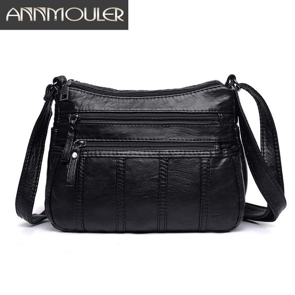 

evening bags annmouler fashion women crossbody bag black soft washed leather shoulder patchwork messenger small flap for girls 230711